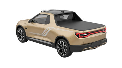 Fototapeta premium Tan pickup truck PNG isolated on transparent background, modern electric vehicle for transportation and automotive design projects