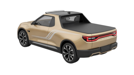 Tan pickup truck PNG isolated on transparent background, modern electric vehicle for transportation and automotive design projects