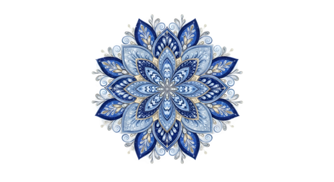 Blue Floral Mandala, isolated on transparent background