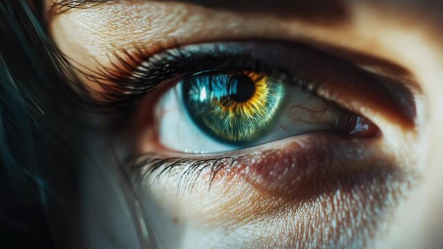 Video A detailed view of a person's blue eye with distinctive iris patterns