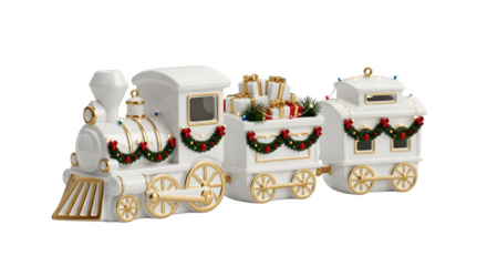 White Christmas Train with Gifts 3d rendered, isolated on transparent background