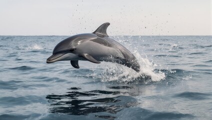 Fototapeta premium Dolphin leaps from the ocean in a display of aquatic grace.