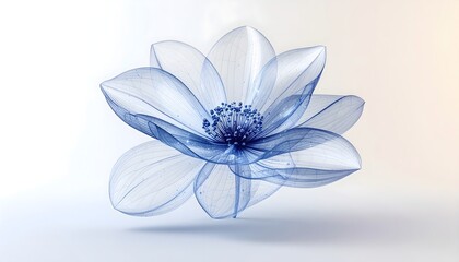Blue wireframe petals forming ethereal floating flower high resolution photo