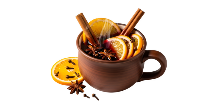 Mulled Wine with Spices, isolated on transparent background