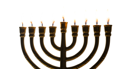 Hanukkah Menorah with Burning Candles, isolated on transparent background