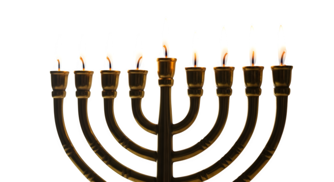 Hanukkah Menorah with Burning Candles, isolated on transparent background