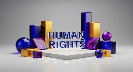 Human rights text with geometric shapes