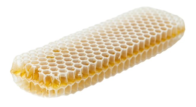 Honeycomb with honey isolated PNG, natural beeswax cells full of sweet golden nectar on transparent background, healthy food