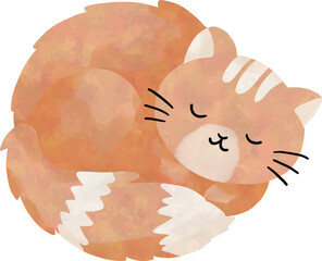 Cute Sleeping Orange Cat &ndash; Cozy Watercolor Illustration