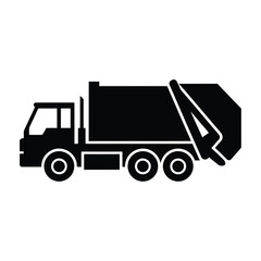 Black silhouette of a garbage truck icon on white background