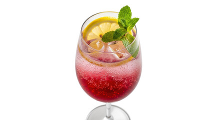 Refreshing red cocktail with lemon and mint isolated PNG, summer drink on transparent background for party invitations and menu design