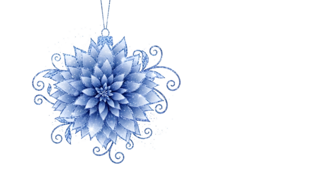 Blue glitter snowflake ornament, isolated on transparent background