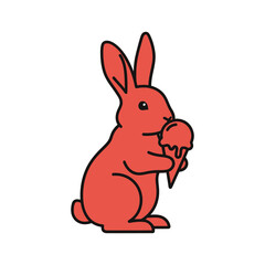 Red rabbit eating ice cream silhouette isolated on white background