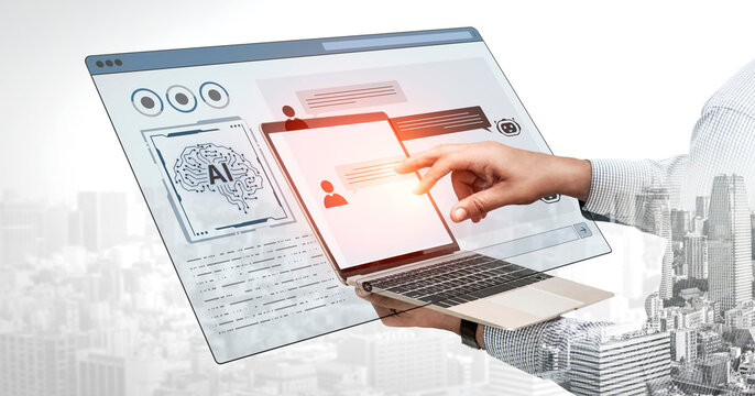 A user interface of a conversational AI platform. A user interacts with an intelligent chatbot by typing prompts to receive support and information from the digital brain. Fermion - Powered by Adobe
