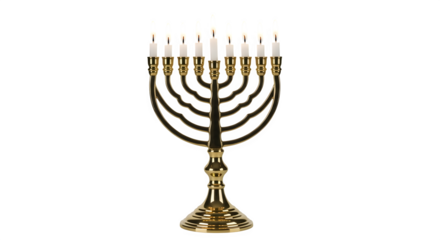 Golden Hanukkah Menorah with Candles, isolated on transparent background