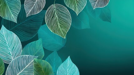 Clean blue green gradient leaf background with subtle botanical outlines, modern minimal nature design for web headers, invitations, and branding materials
