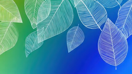 Close up botanical leaf texture background with vibrant green to teal gradient and detailed veins, abstract natural pattern for eco designs, packaging, and digital wallpapers