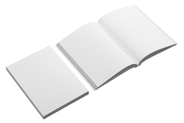 A4/A5 Softcover Book White Blank 3D Rendering Transparent Background Mockup PNG