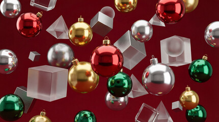 Set of shiny red and gold Christmas ball ornaments for holiday season decoration