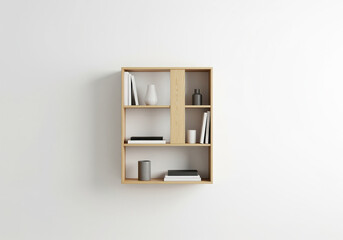 Minimal Wooden Bookshelf on White Wall