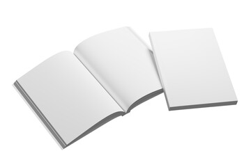 A4/A5 Softcover Book White Blank 3D Rendering Transparent Background Mockup PNG