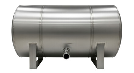 Stainless steel horizontal tank isolated PNG, industrial container for liquid storage on transparent background