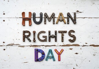 Human rights day message on white wooden background with copy space
