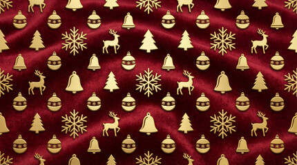 Seamless vector Christmas floral star pattern design for vintage retro textile fabric paper texture and red gold winter snow decoration