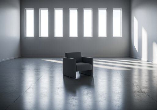 Minimalist chair in serene empty room