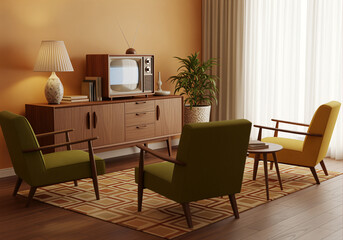 Retro mid-century living room design