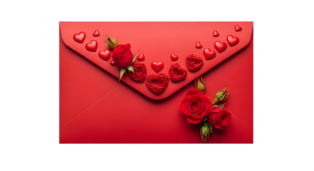 Red Envelope with Roses and Hearts, isolated on transparent background
