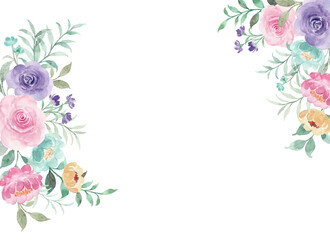 Colorful Rose Flower Border With Watercolor