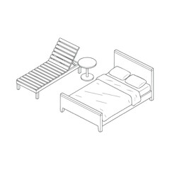 Bed and Bistro Set Illustration