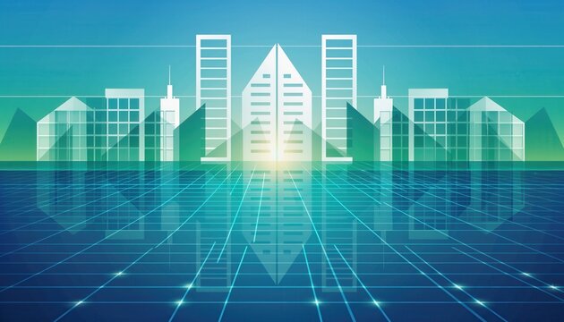 Geometric Cityscape with Grid and Lights