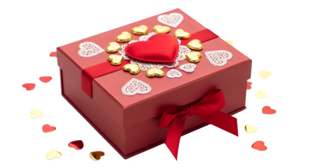 Romantic Gift Box with Hearts, isolated on transparent background