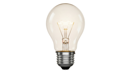 Classic incandescent light bulb isolated PNG on transparent background, vintage style electric lamp for retro design and energy concepts
