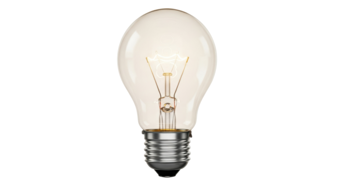 Classic incandescent light bulb isolated PNG on transparent background, vintage style electric lamp for retro design and energy concepts
