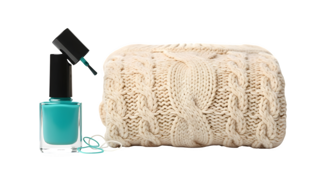 Nail Polish and Knitted Clutch, isolated on transparent background