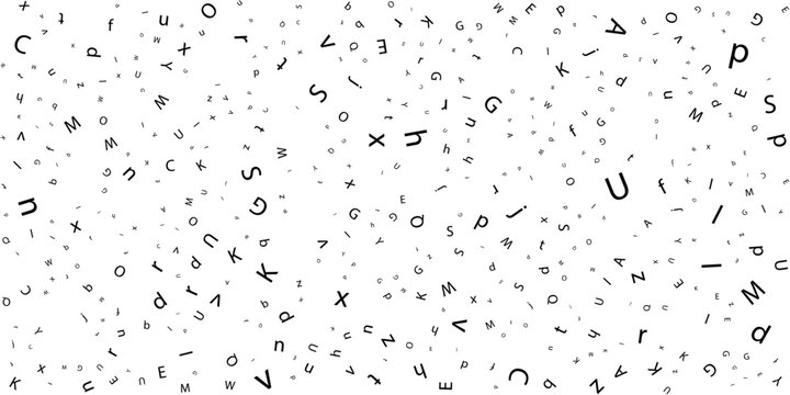 Letters. Abstract background. Seamless pattern. Cover design template, background, wrapping paper, t-shirt. Black letters on white background.