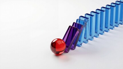 Red sphere hitting glass blocks triggering a colorful chain reaction.