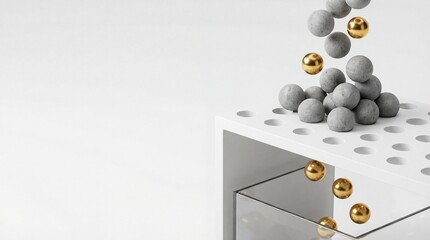 Golden spheres passing through a filter while grey ones are stuck.