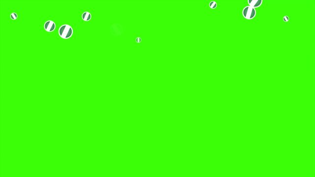 Falling Rounded Nigeria Flags Green Screen Animation for Patriotic Effects and Motion Graphic Overlays