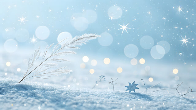 Delicate snowflake and frosted grass in soft winter light - Powered by Adobe