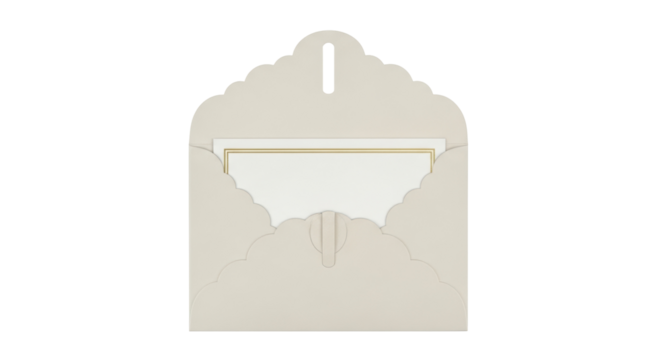 Elegant scalloped envelope with gold-framed card isolated PNG, stationery for invitations and greetings on transparent background - Powered by Adobe