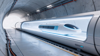Obraz premium Futuristic Hyperloop Train Inside High-Tech Tunnel Future Transportation Concept