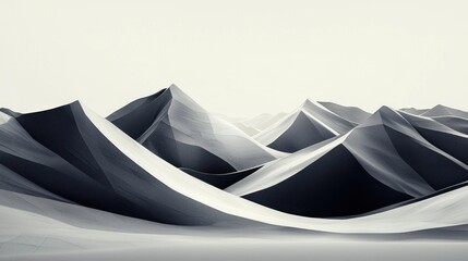 Abstract Monochrome Landscape of Rolling Hills and Peaks in Minimalist Style.