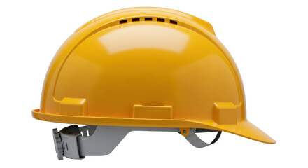 Yellow construction hard hat PNG isolated on transparent background, safety helmet for construction site and industrial work