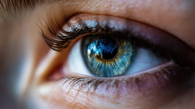 Video A close-up shot of a person's blue eye, suitable for use in health and beauty, medical or personal finance contexts