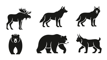 Obraz premium Forest Mammals Wildlife Animals Silhouette Black Icons Vector Illustration