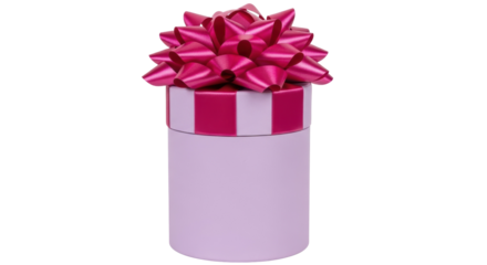 Elegant lavender gift box with pink bow isolated PNG, present for birthday or special occasion on transparent background